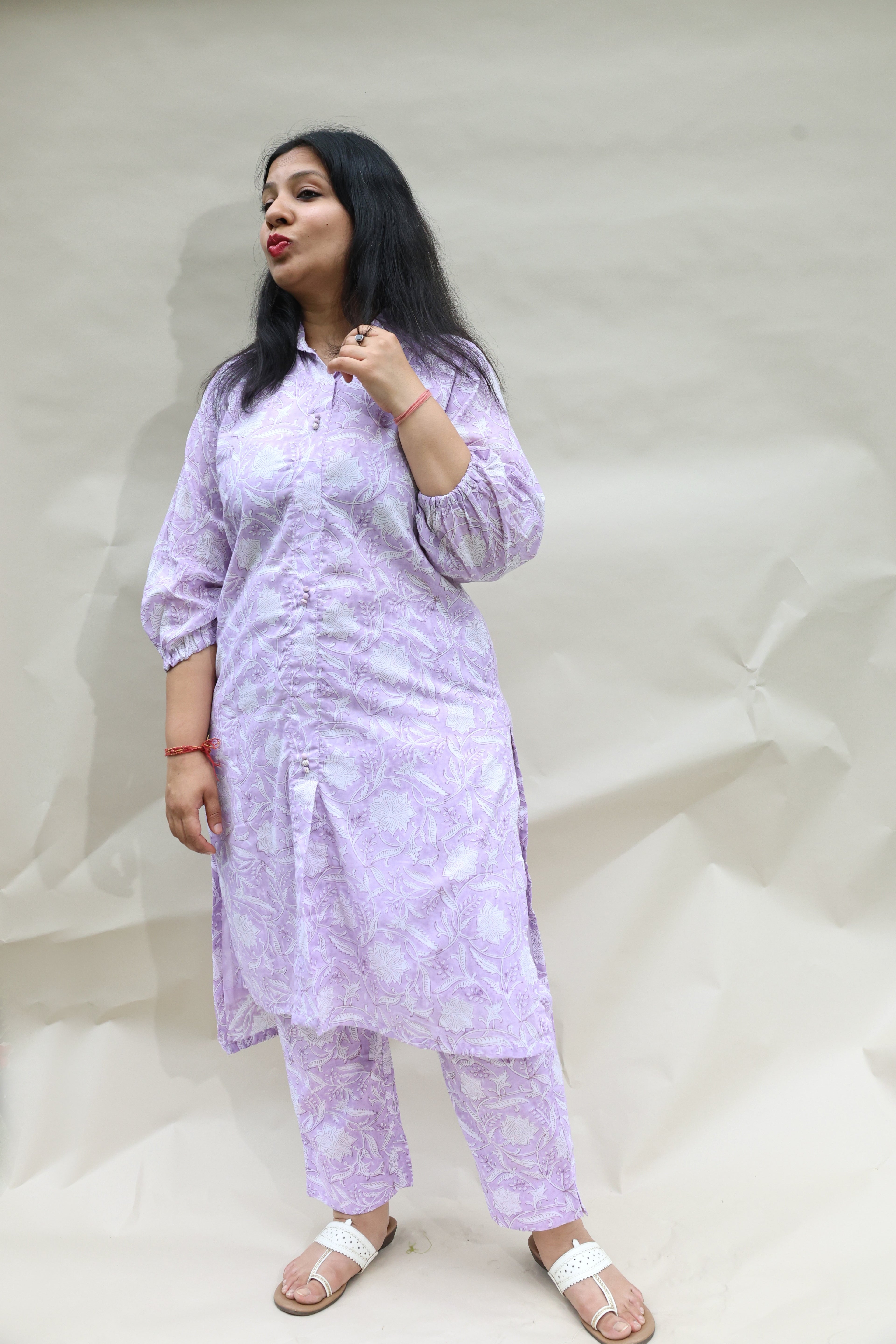 Purple Floral Jaipuri Cotton Co-ord Set