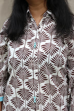 White Cotton Dress with Brown Jaipuri Motifs