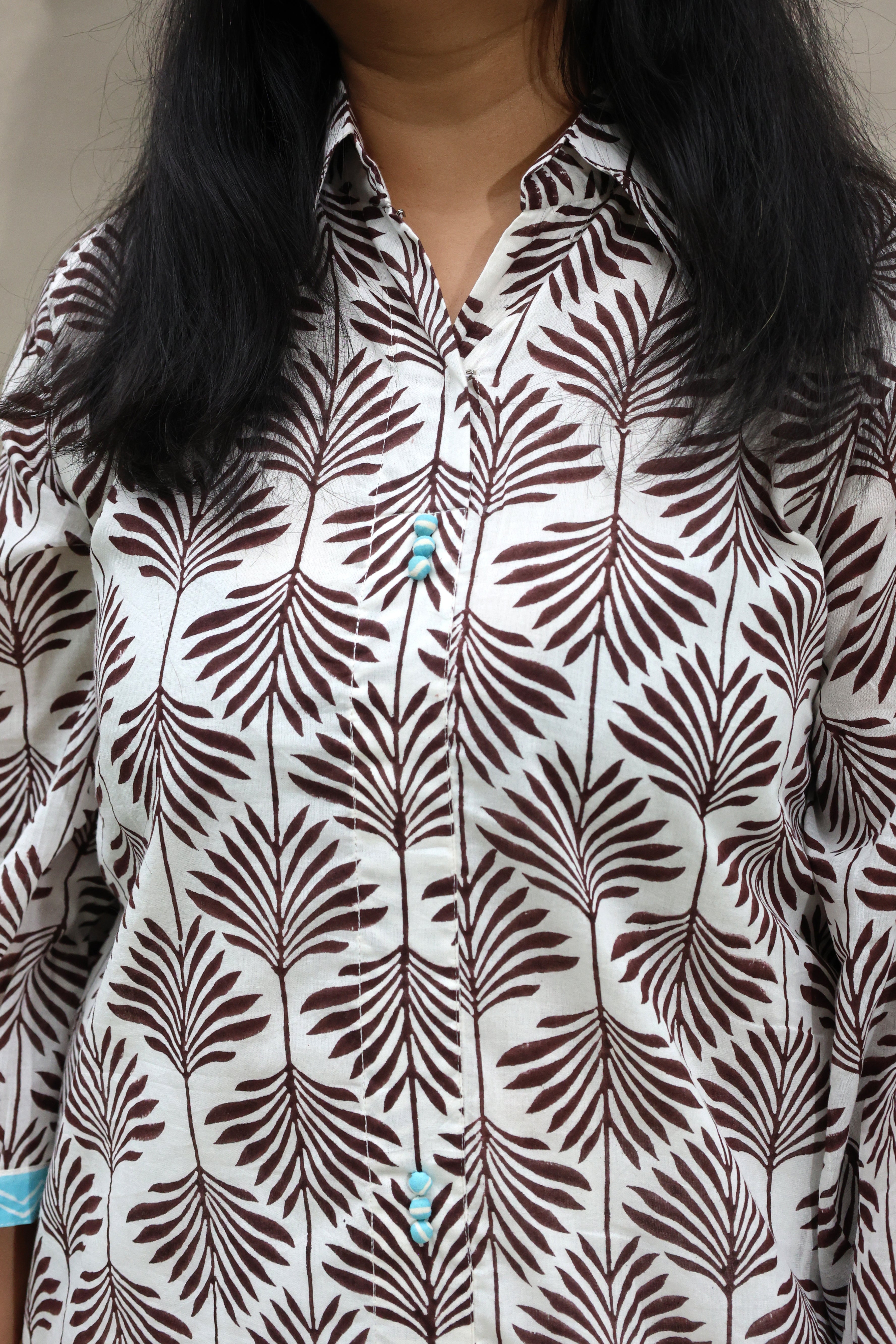 White Cotton Dress with Brown Jaipuri Motifs