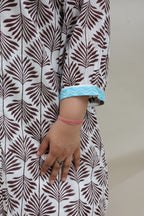 White Cotton Dress with Brown Jaipuri Motifs