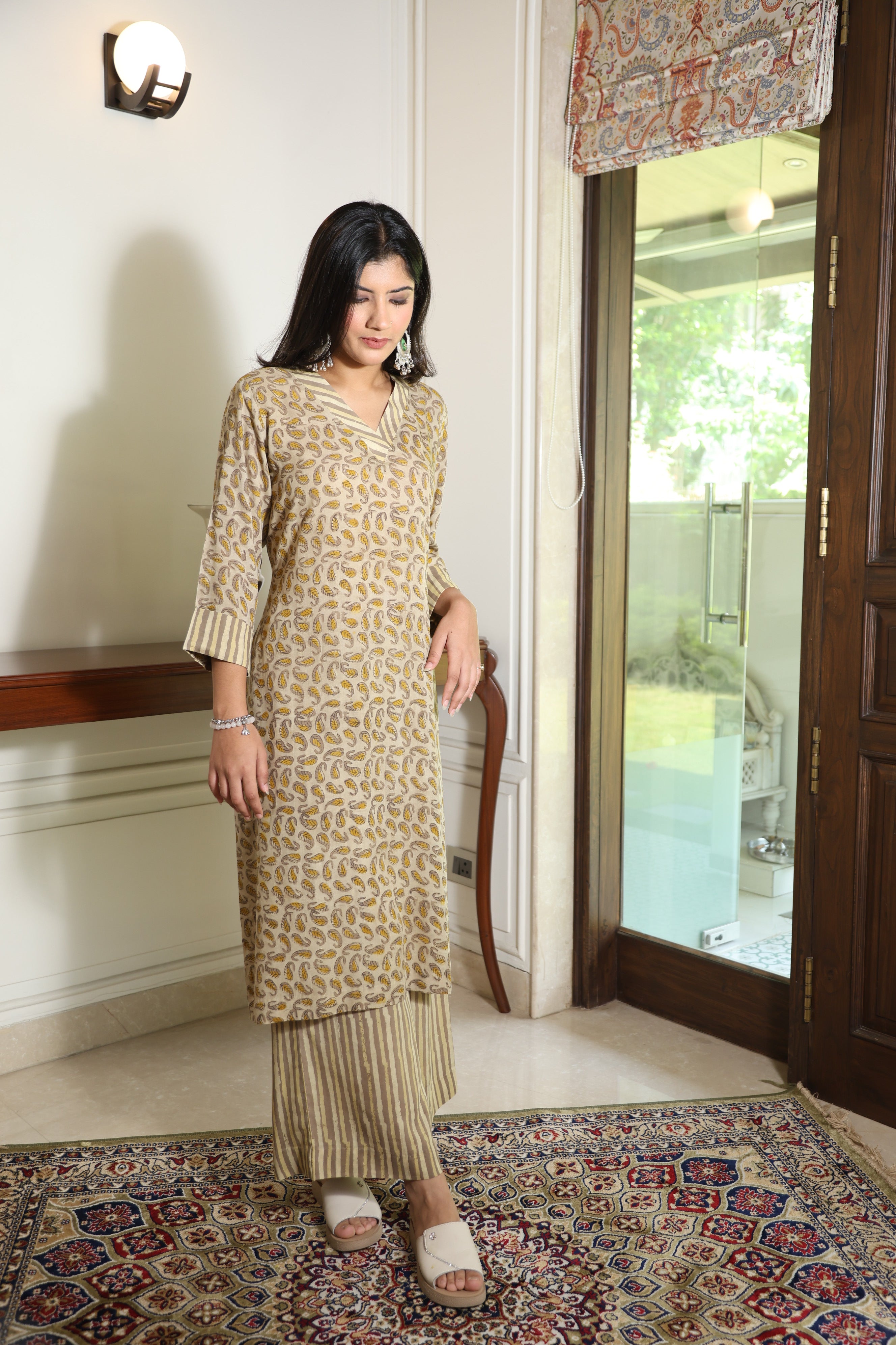 Beige Modal Cotton Hand Block Printed Set