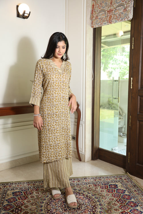 Beige Modal Cotton Hand Block Printed Set