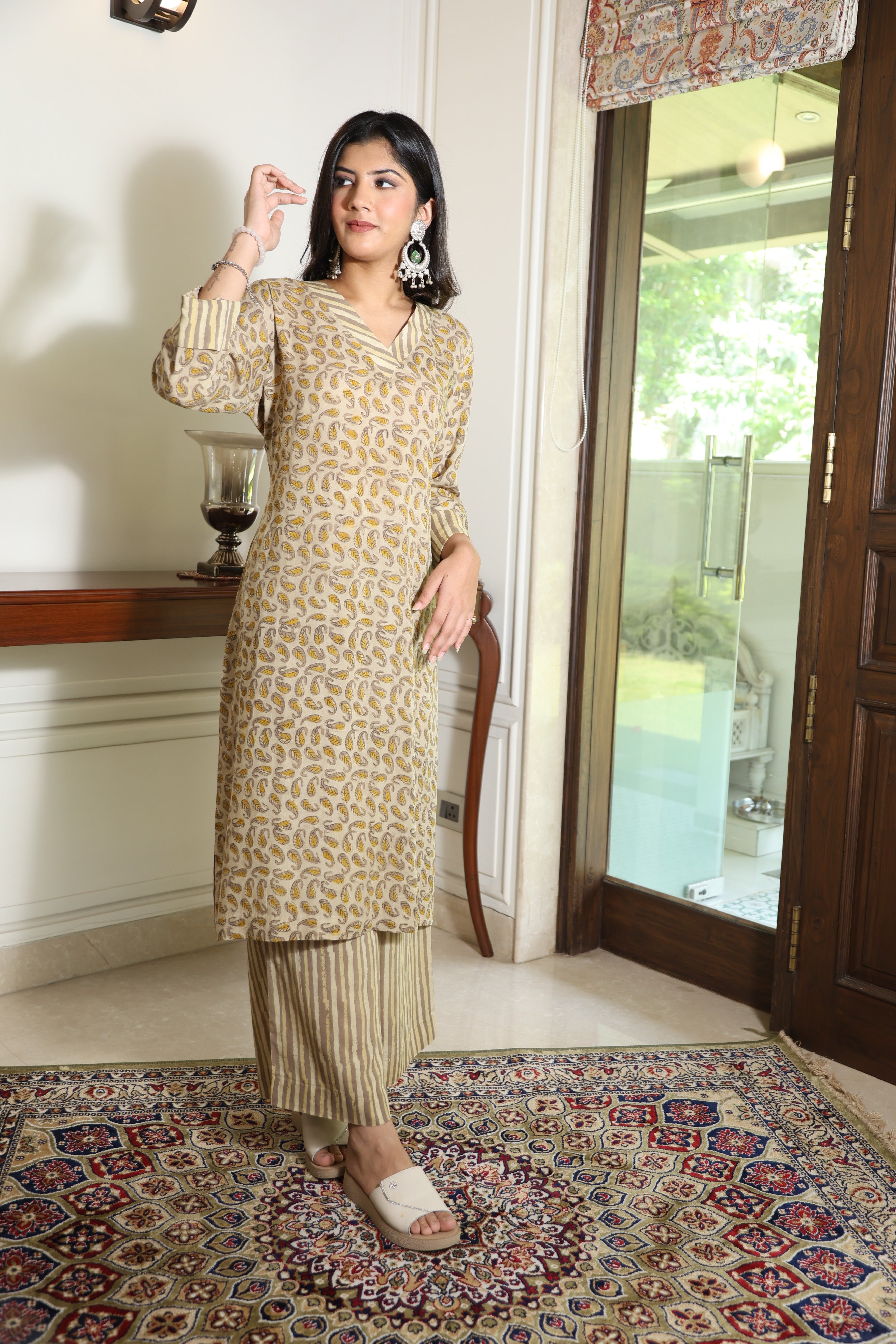 Beige Modal Cotton Hand Block Printed Set