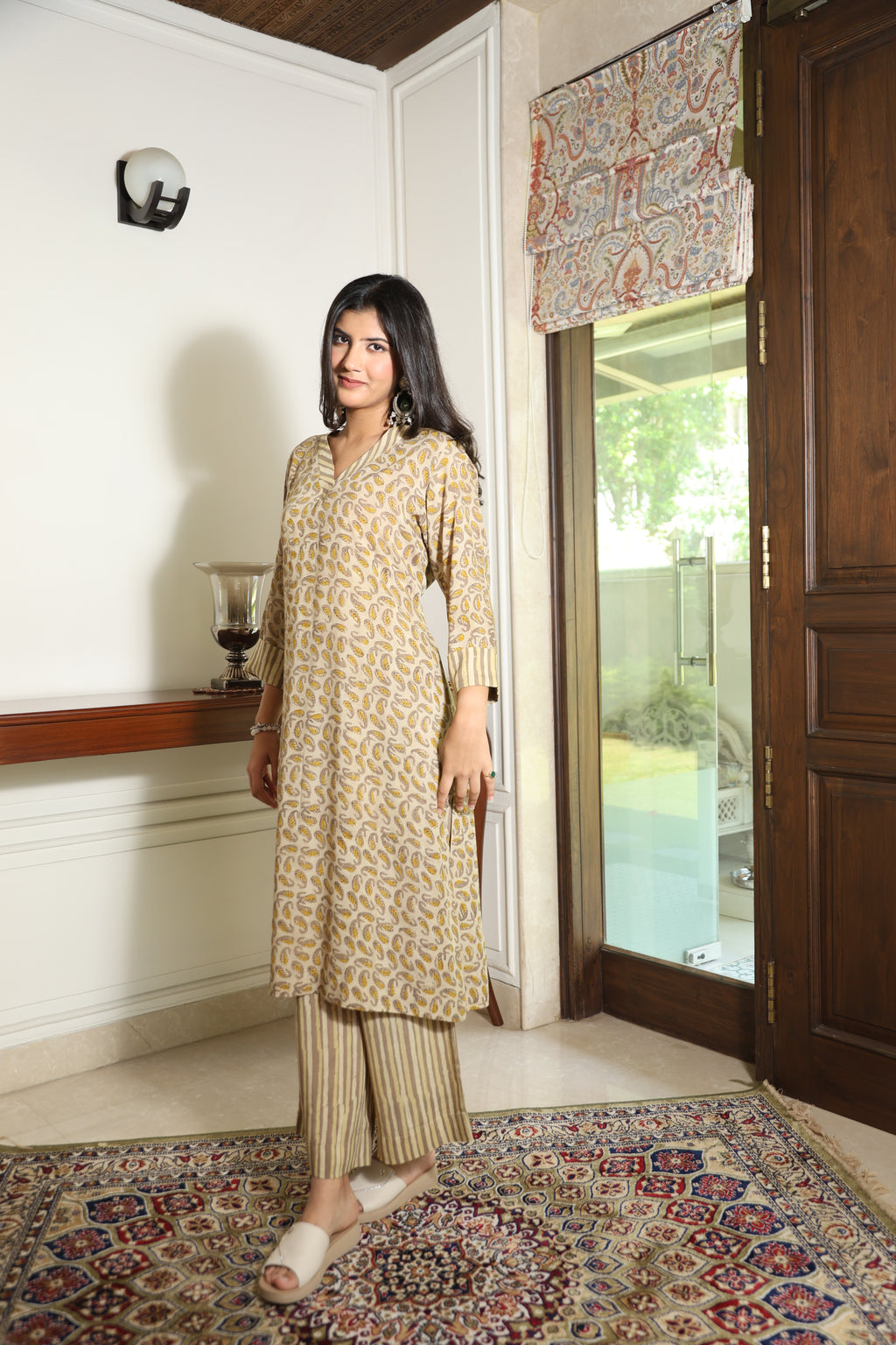 Beige Modal Cotton Hand Block Printed Set