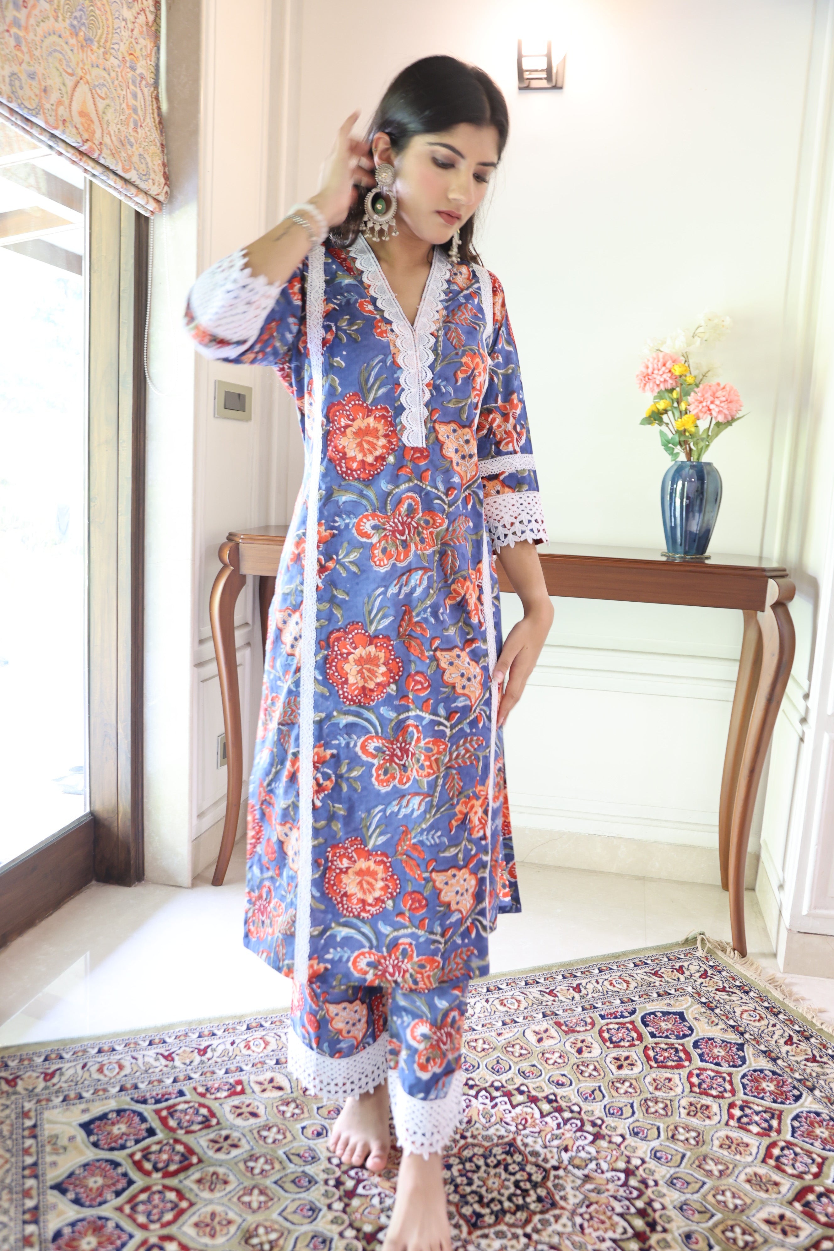 Blue Jaipuri Block Print 60x60 Cotton Co-ord Set
