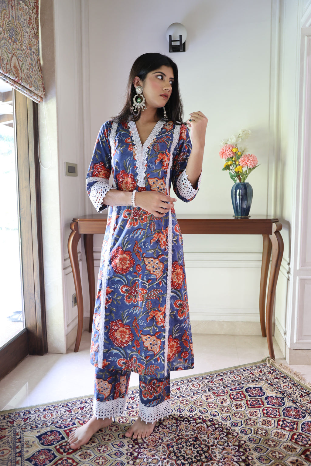 Blue Jaipuri Block Print 60x60 Cotton Co-ord Set