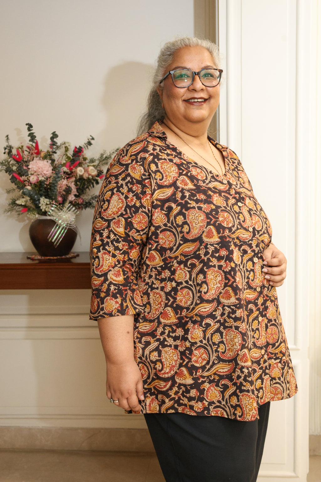 Brown Kalamkari Hand Block Printed Shirt