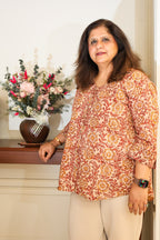 Peach Kalamkari Hand Block Printed Shirt