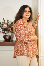 Peach Kalamkari Hand Block Printed Shirt