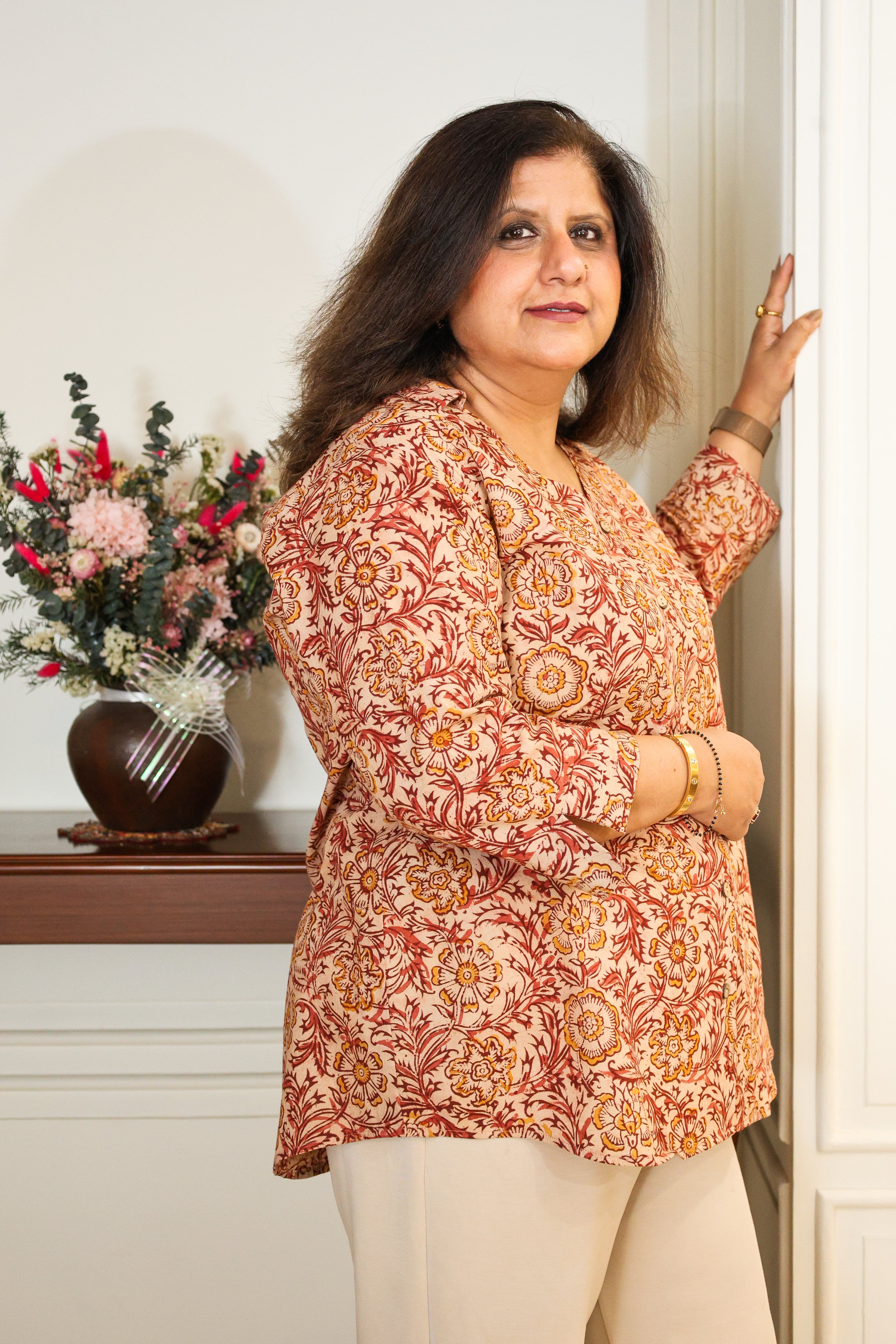 Peach Kalamkari Hand Block Printed Shirt