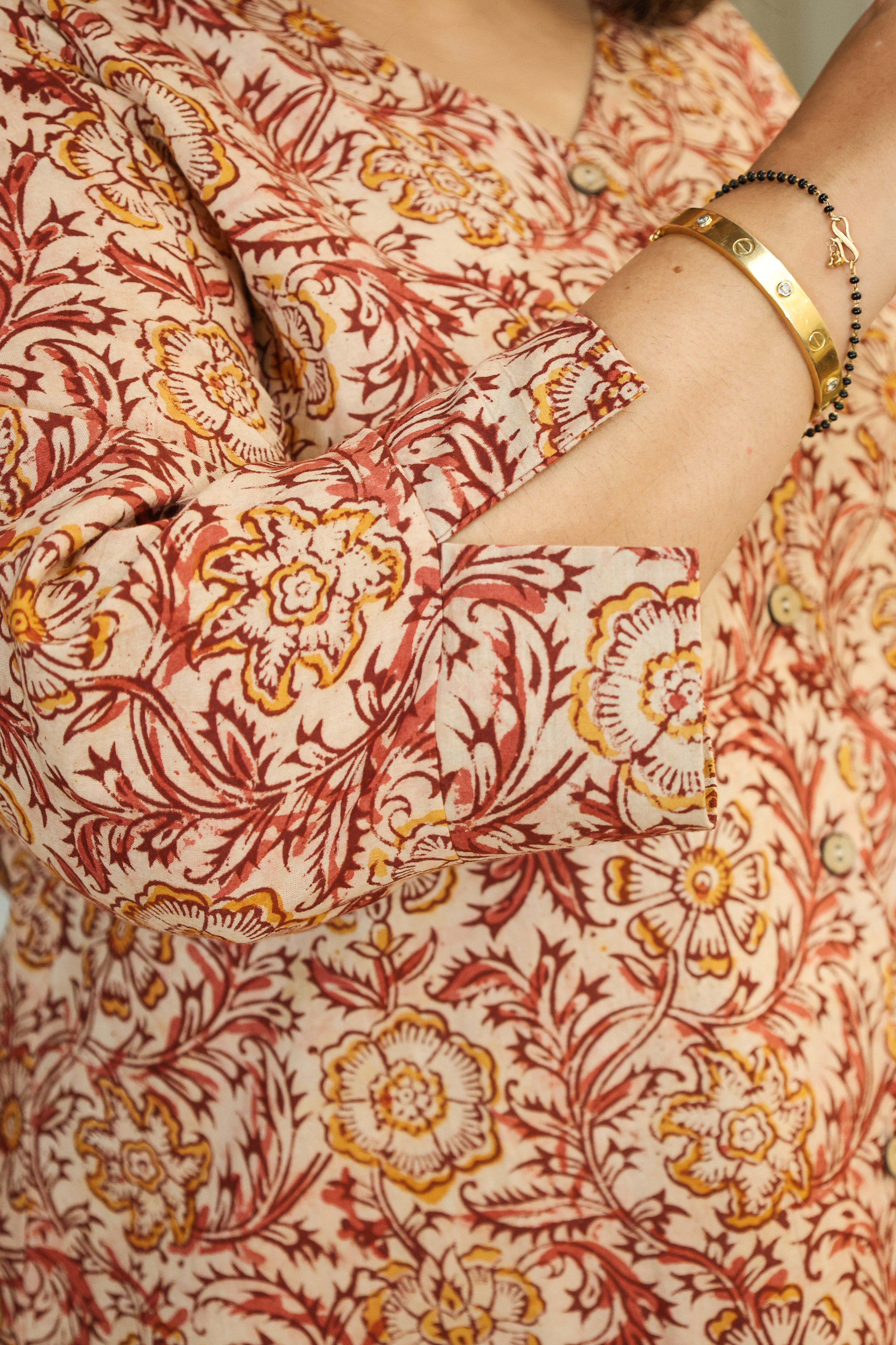 Peach Kalamkari Hand Block Printed Shirt