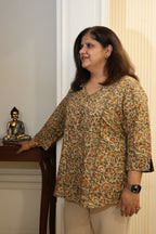 Mehendi Green Kalamkari Hand Block Printed Shirt