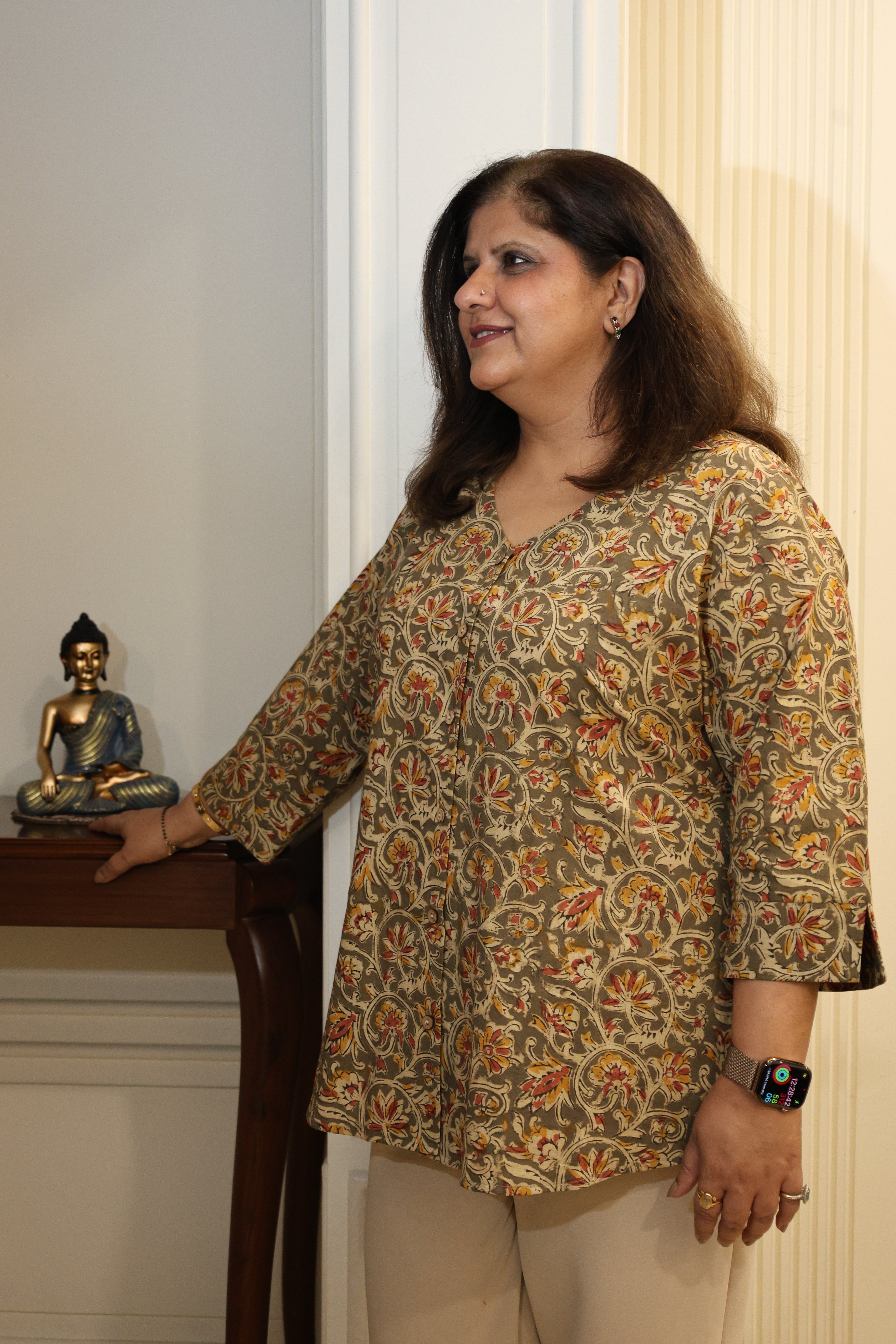 Mehendi Green Kalamkari Hand Block Printed Shirt