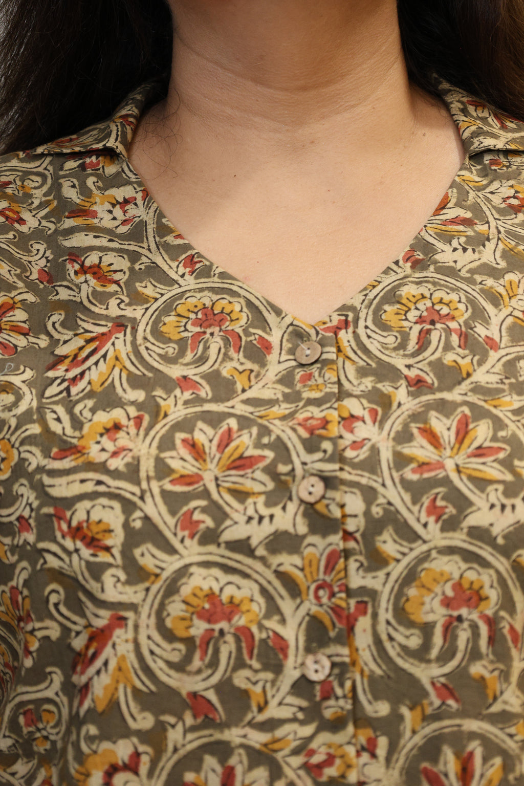 Mehendi Green Kalamkari Hand Block Printed Shirt