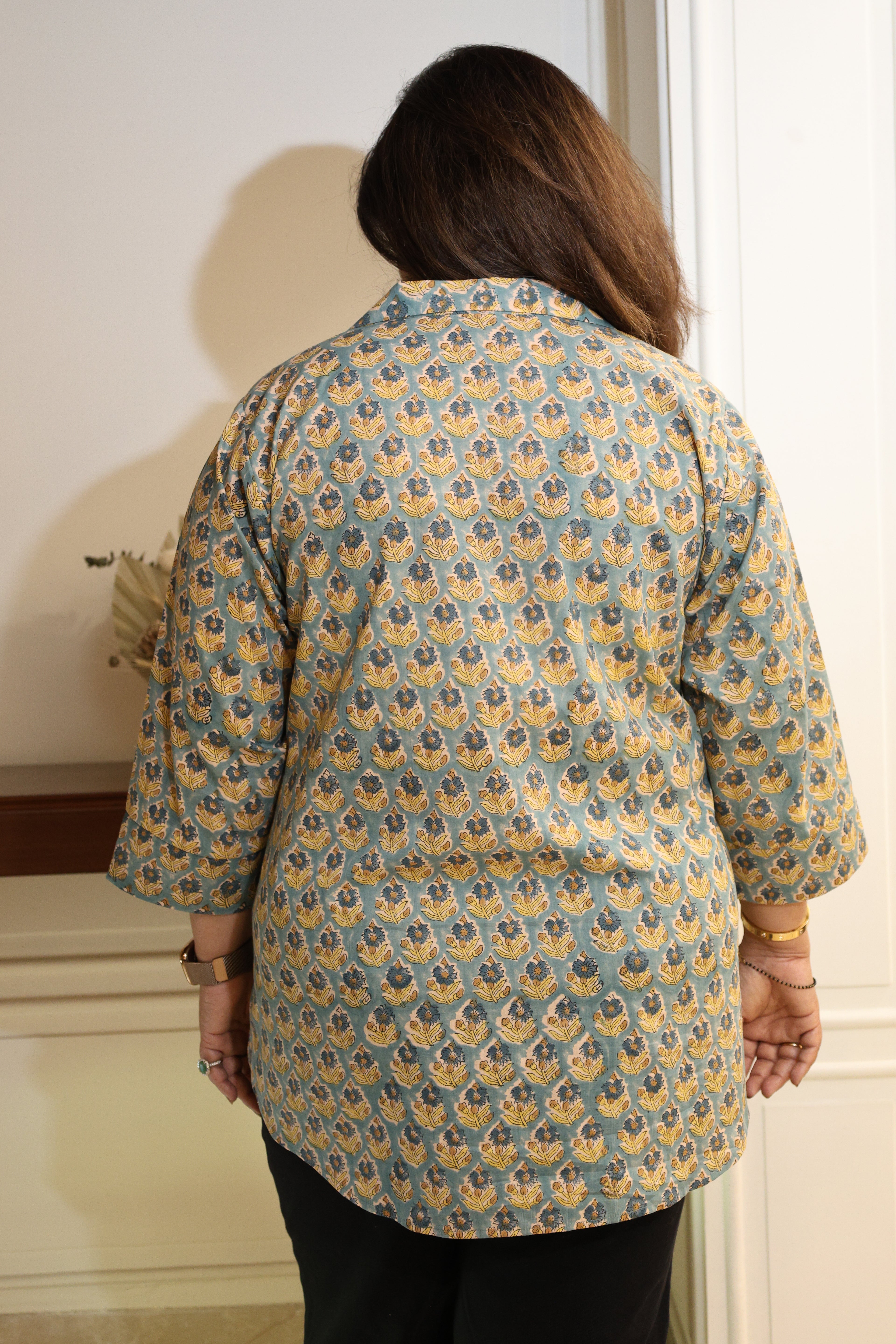 Light Green Floral Jaipuri Hand Block Printed Cotton Shirt