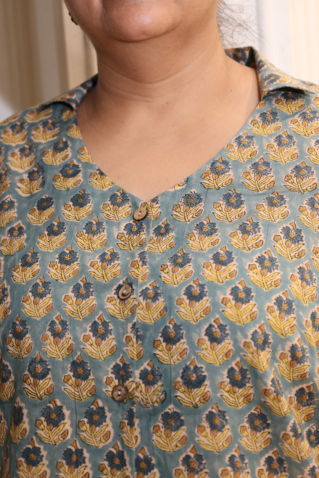 Light Green Floral Jaipuri Hand Block Printed Cotton Shirt