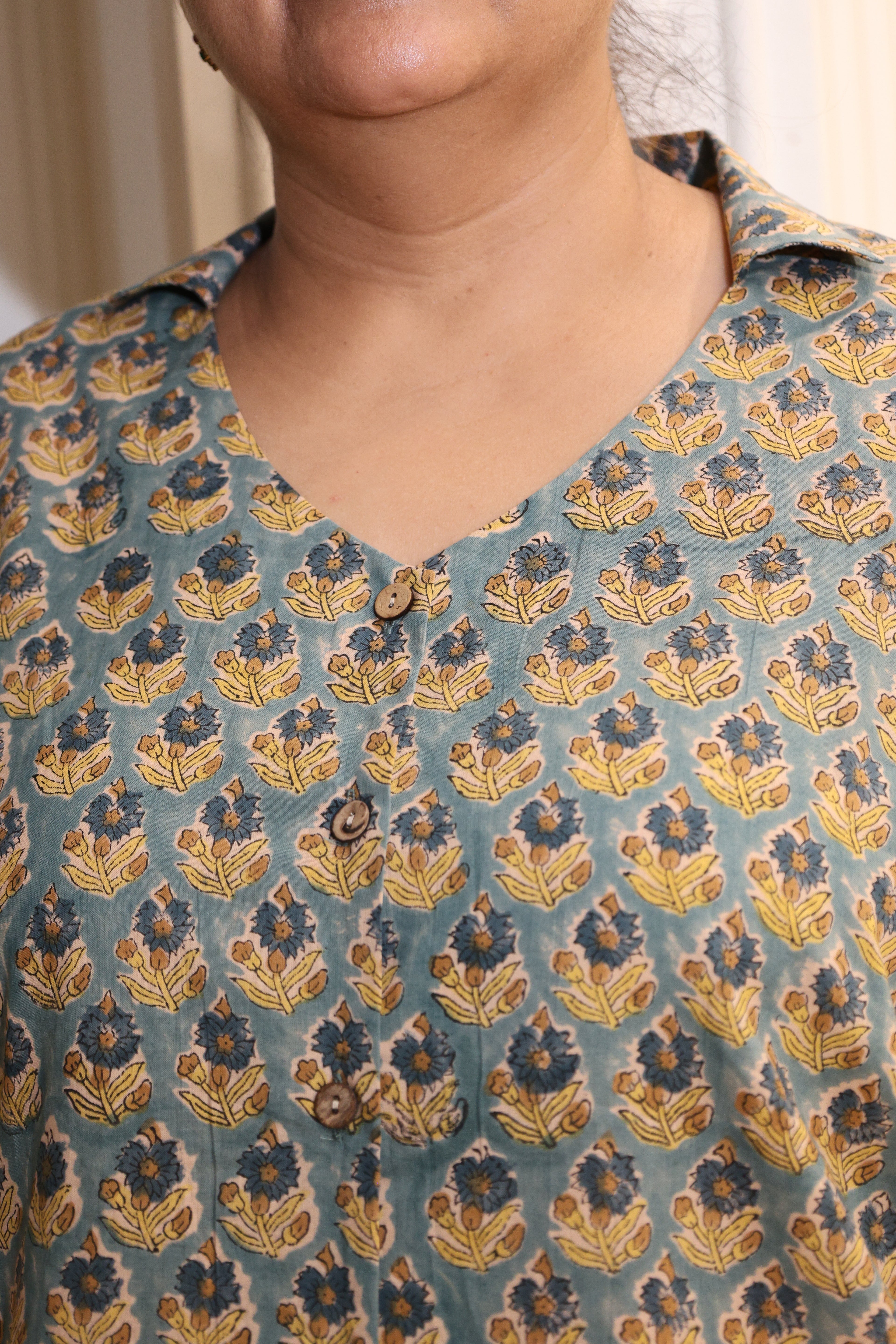 Light Green Floral Jaipuri Hand Block Printed Cotton Shirt