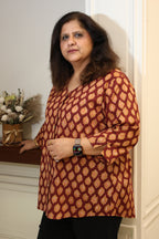 Red Maroon Jaipuri Hand Block Printed Cotton Shirt