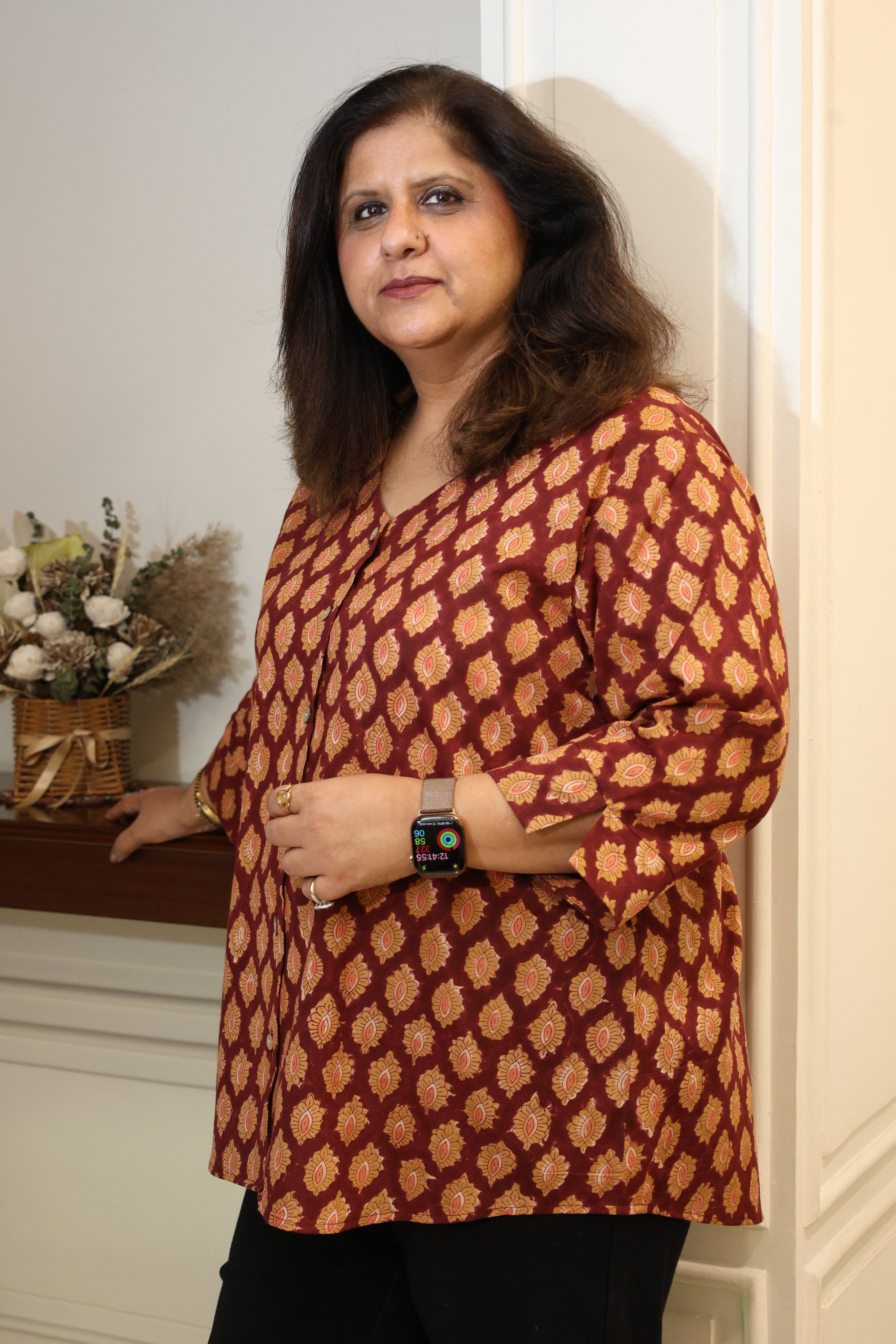 Red Maroon Jaipuri Hand Block Printed Cotton Shirt