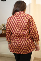 Red Maroon Jaipuri Hand Block Printed Cotton Shirt