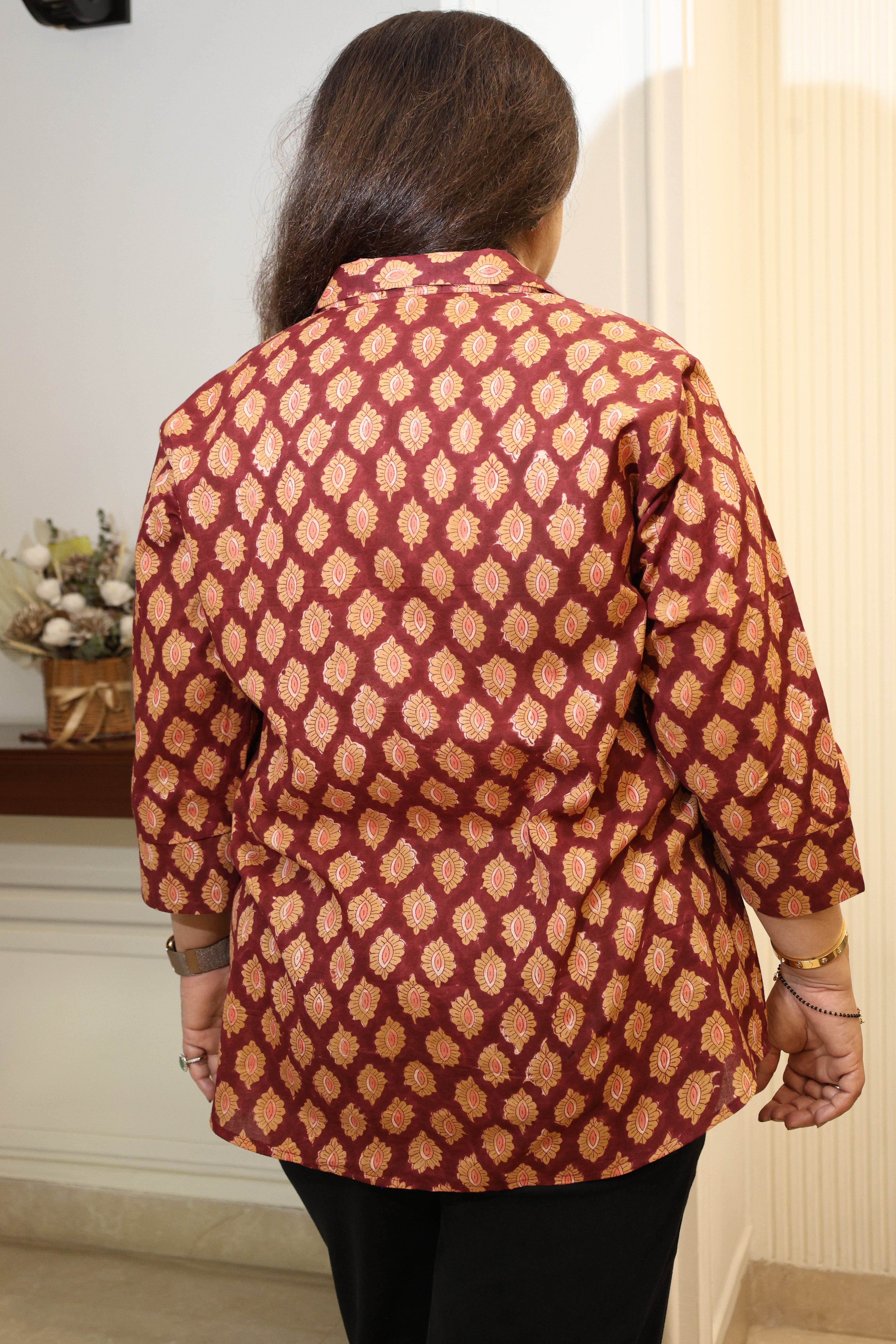 Red Maroon Jaipuri Hand Block Printed Cotton Shirt