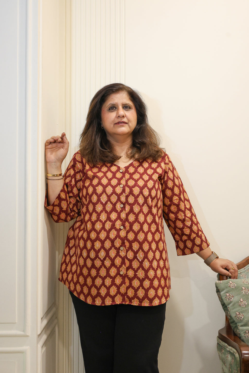 Red Maroon Jaipuri Hand Block Printed Cotton Shirt
