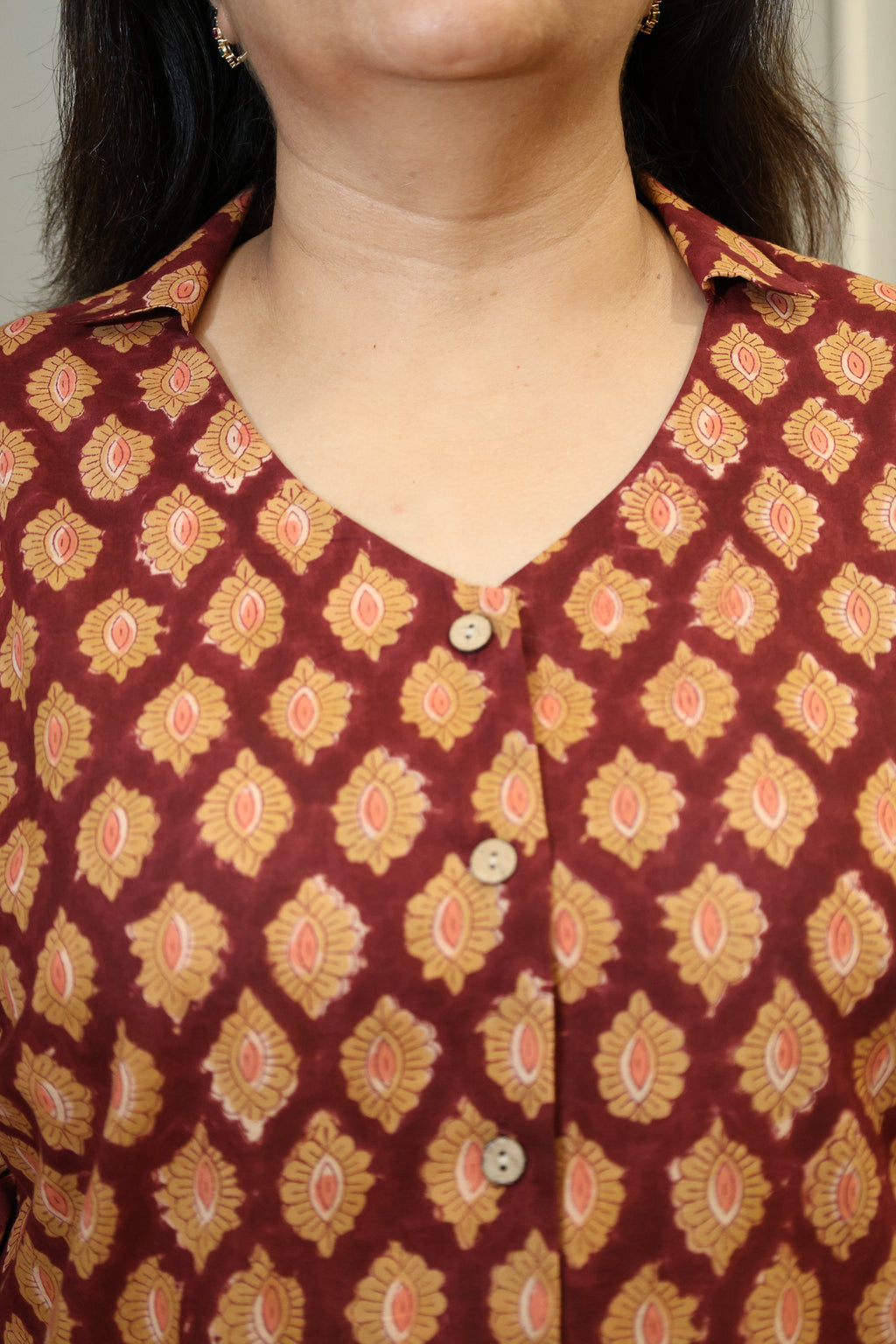 Red Maroon Jaipuri Hand Block Printed Cotton Shirt