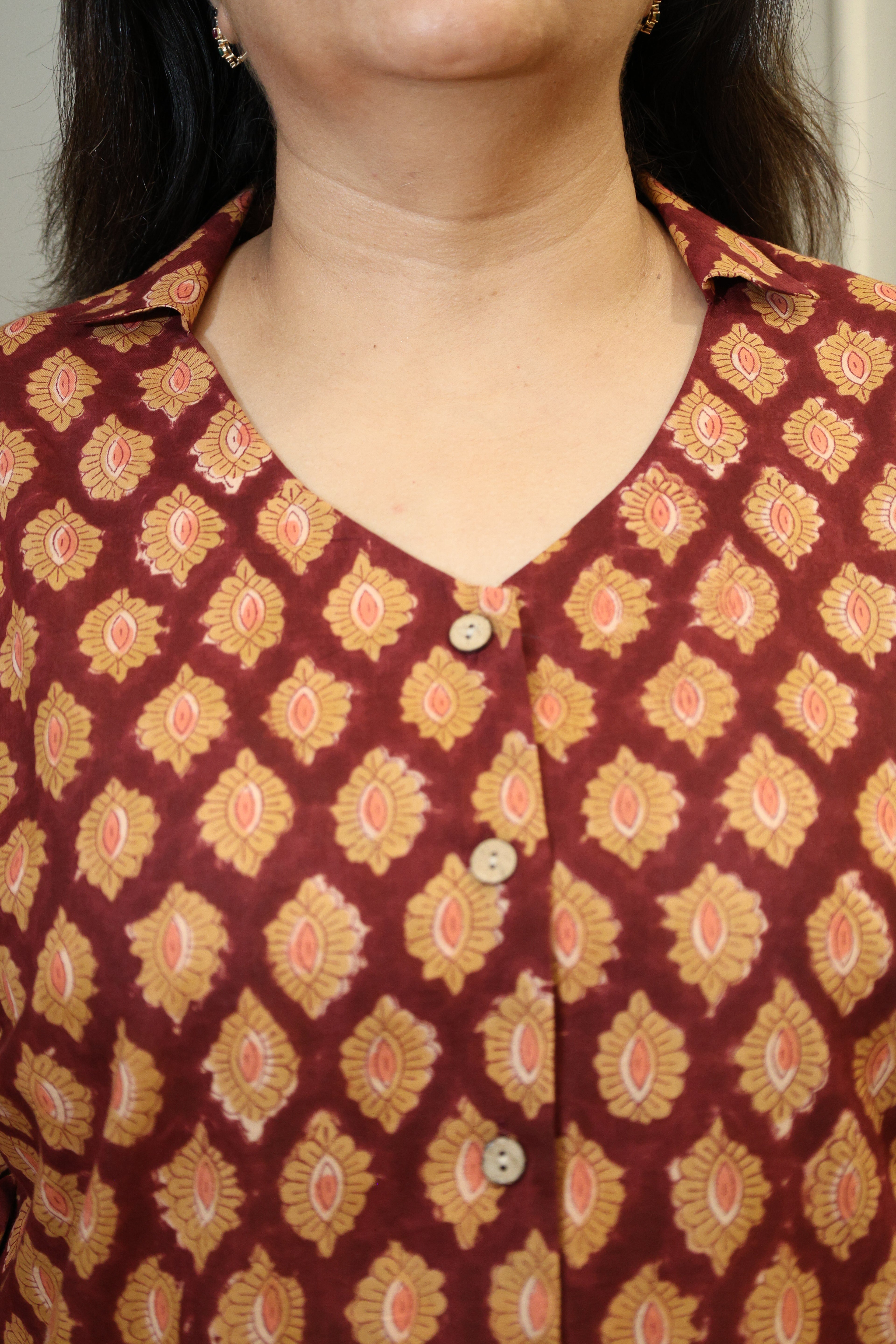 Red Maroon Jaipuri Hand Block Printed Cotton Shirt