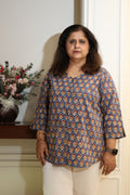 Blue Floral Jaipuri Hand Block Printed Cotton Shirt