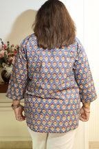 Blue Floral Jaipuri Hand Block Printed Cotton Shirt