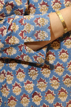 Blue Floral Jaipuri Hand Block Printed Cotton Shirt