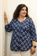 Indigo Jaipuri Hand Block Printed Cotton Shirt