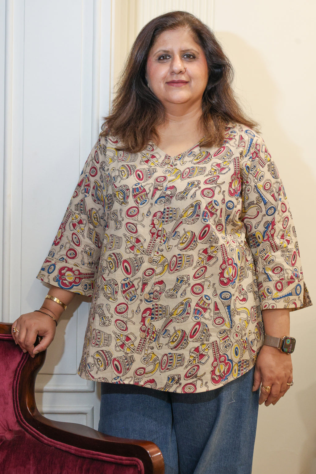 Beige Kalamkari Hand Block Printed Shirt