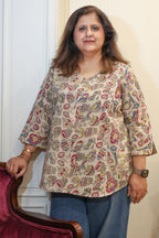 Beige Kalamkari Hand Block Printed Shirt