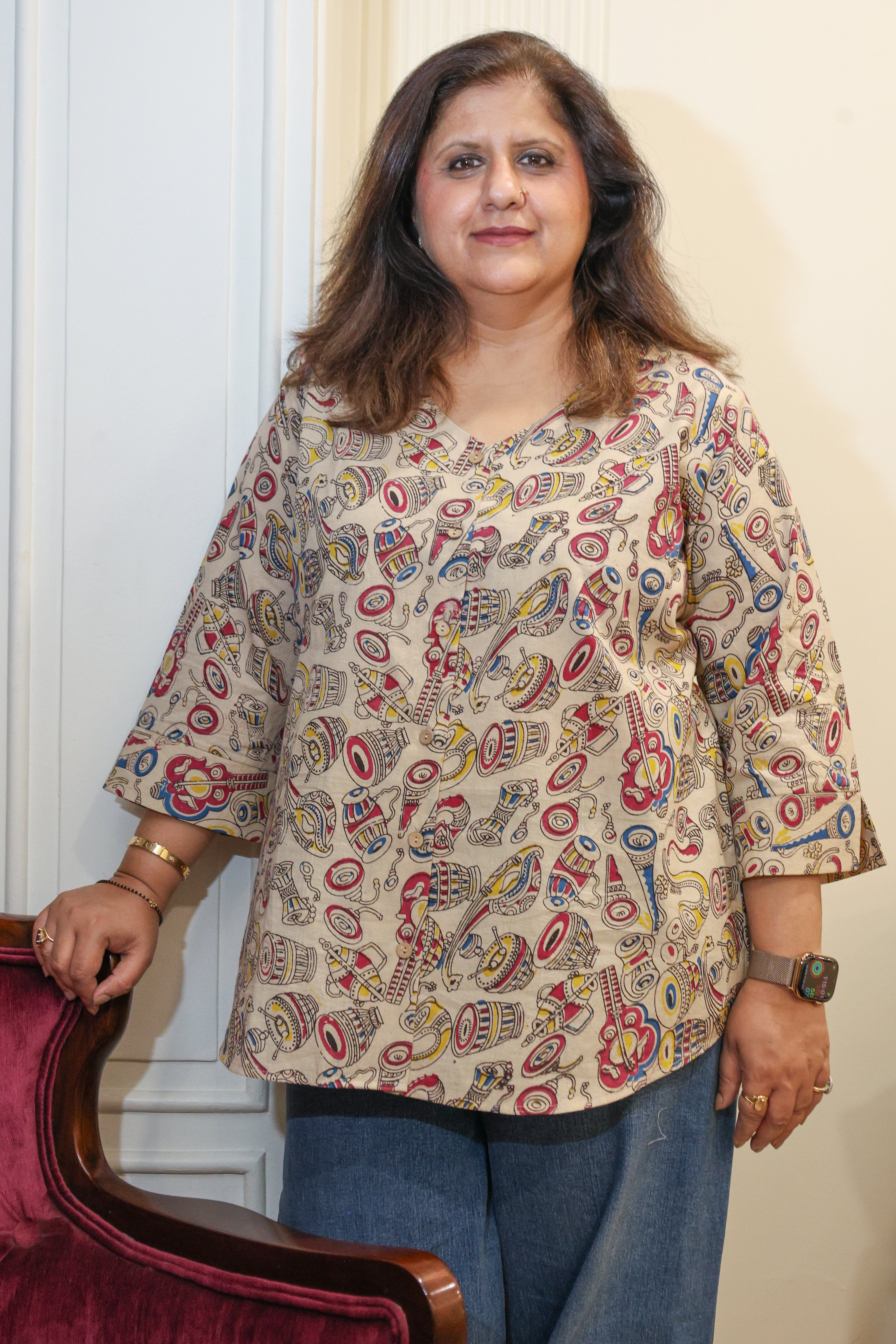 Beige Kalamkari Hand Block Printed Shirt