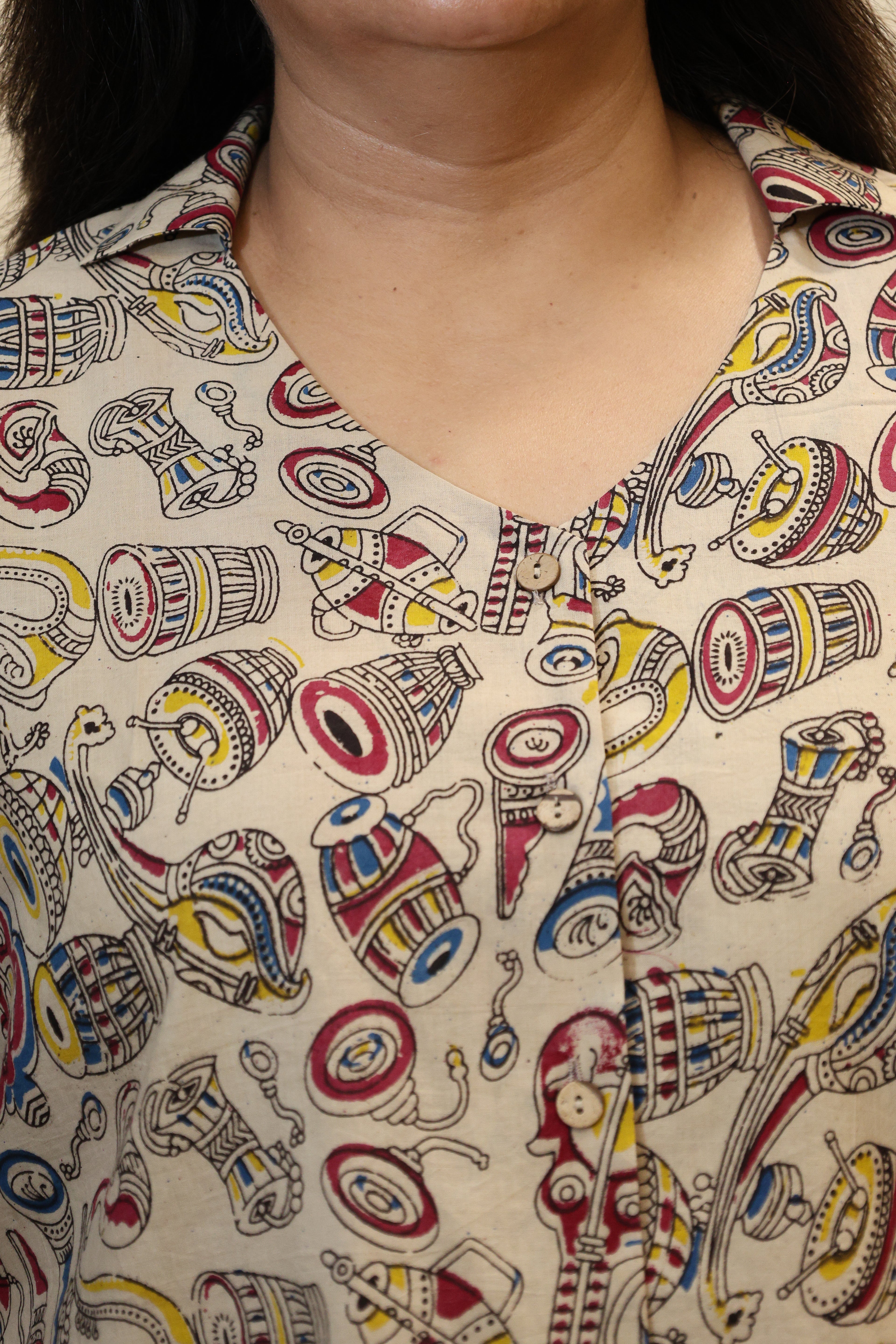 Beige Kalamkari Hand Block Printed Shirt