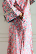 Pink Jaipuri Block Print Cotton Kurta with Elegant Lacework