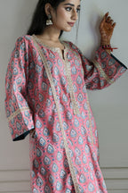 Pink Jaipuri Block Print Cotton Kurta with Elegant Lacework