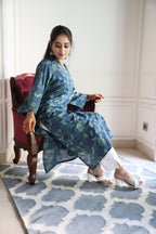 Blue Jaipuri Dabu Print Floral Cotton Kurta