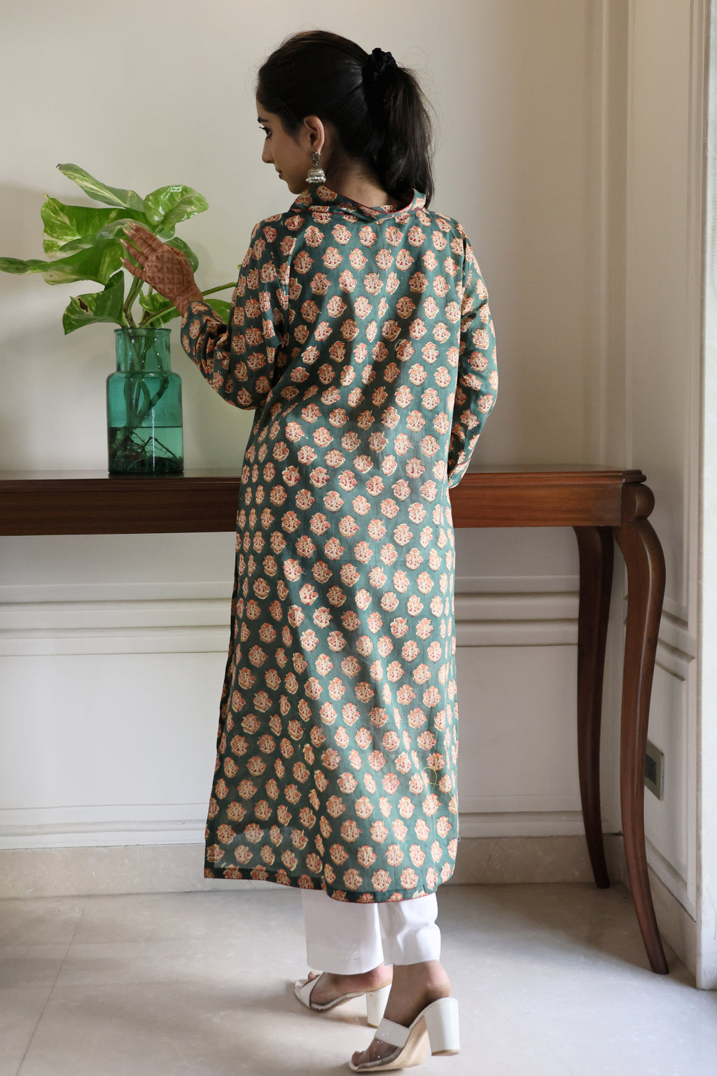 Green Floral Jaipuri 2 Piece Set with Kota Doria Dupatta