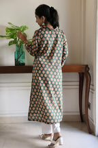 Green Floral Jaipuri 2 Piece Set with Kota Doria Dupatta