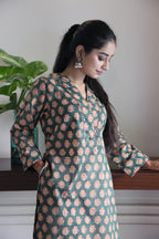 Green Floral Jaipuri 2 Piece Set with Kota Doria Dupatta