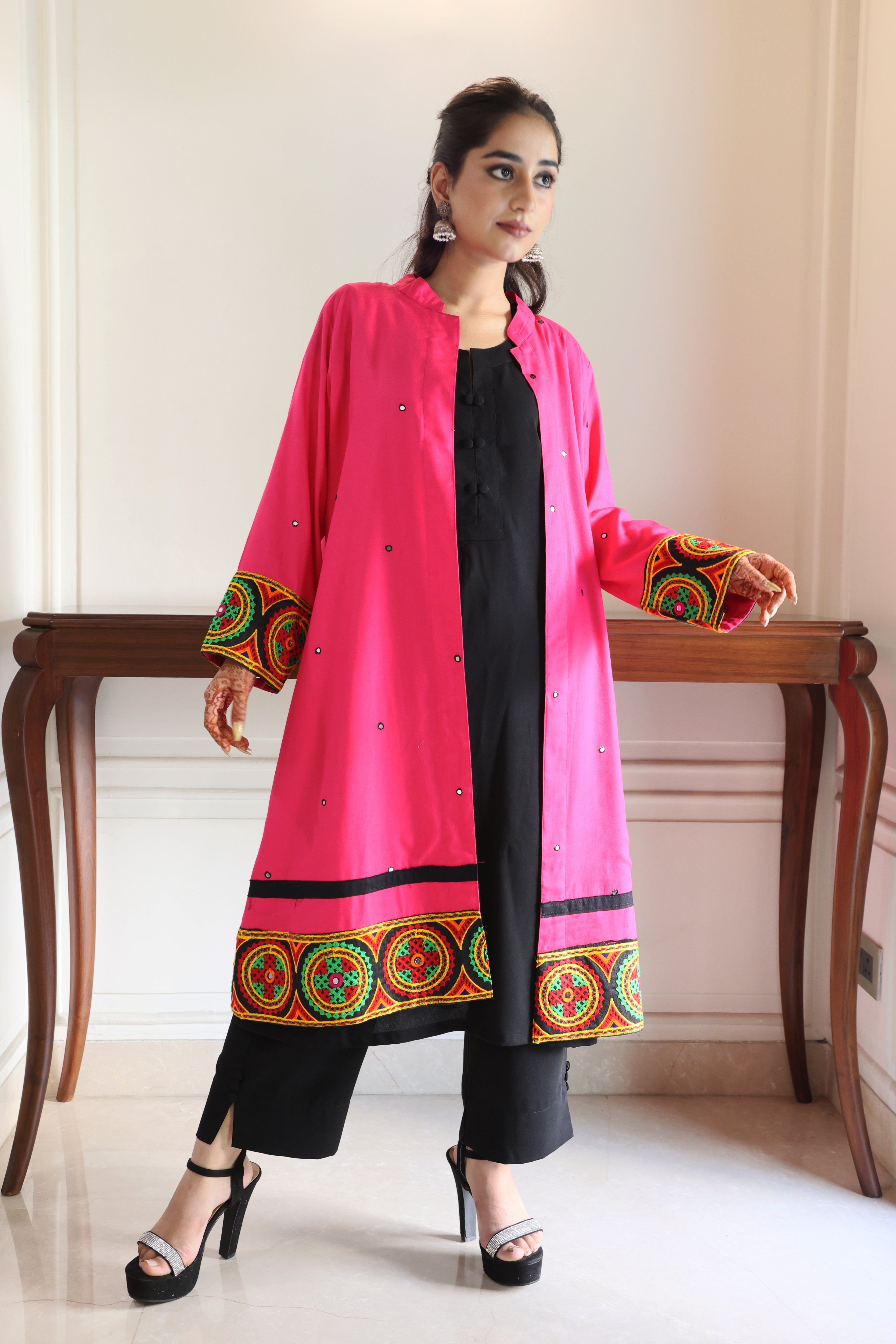 Pink Cotton Jacket with Traditional Gujarati Handwork