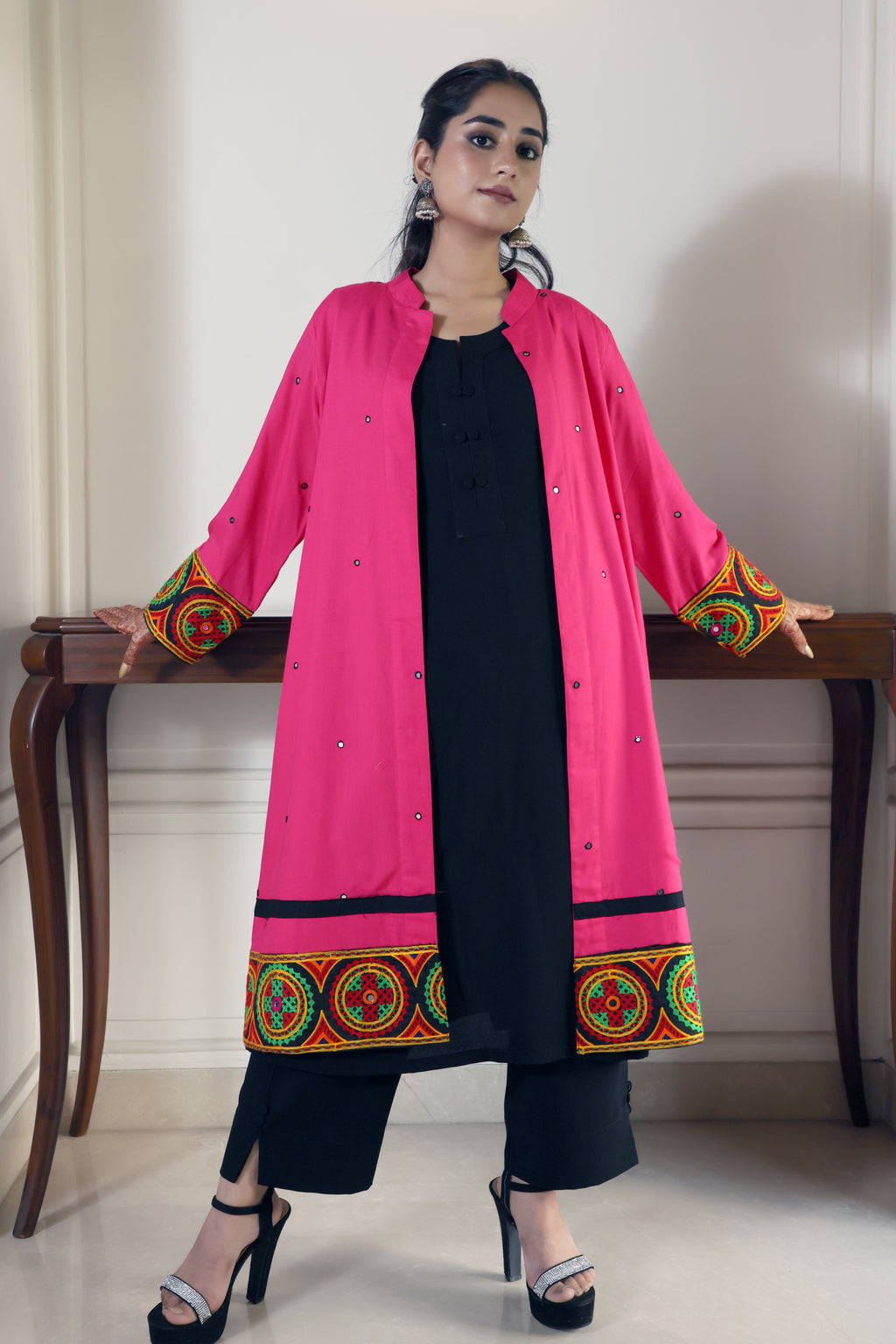 Pink Cotton Jacket with Traditional Gujarati Handwork