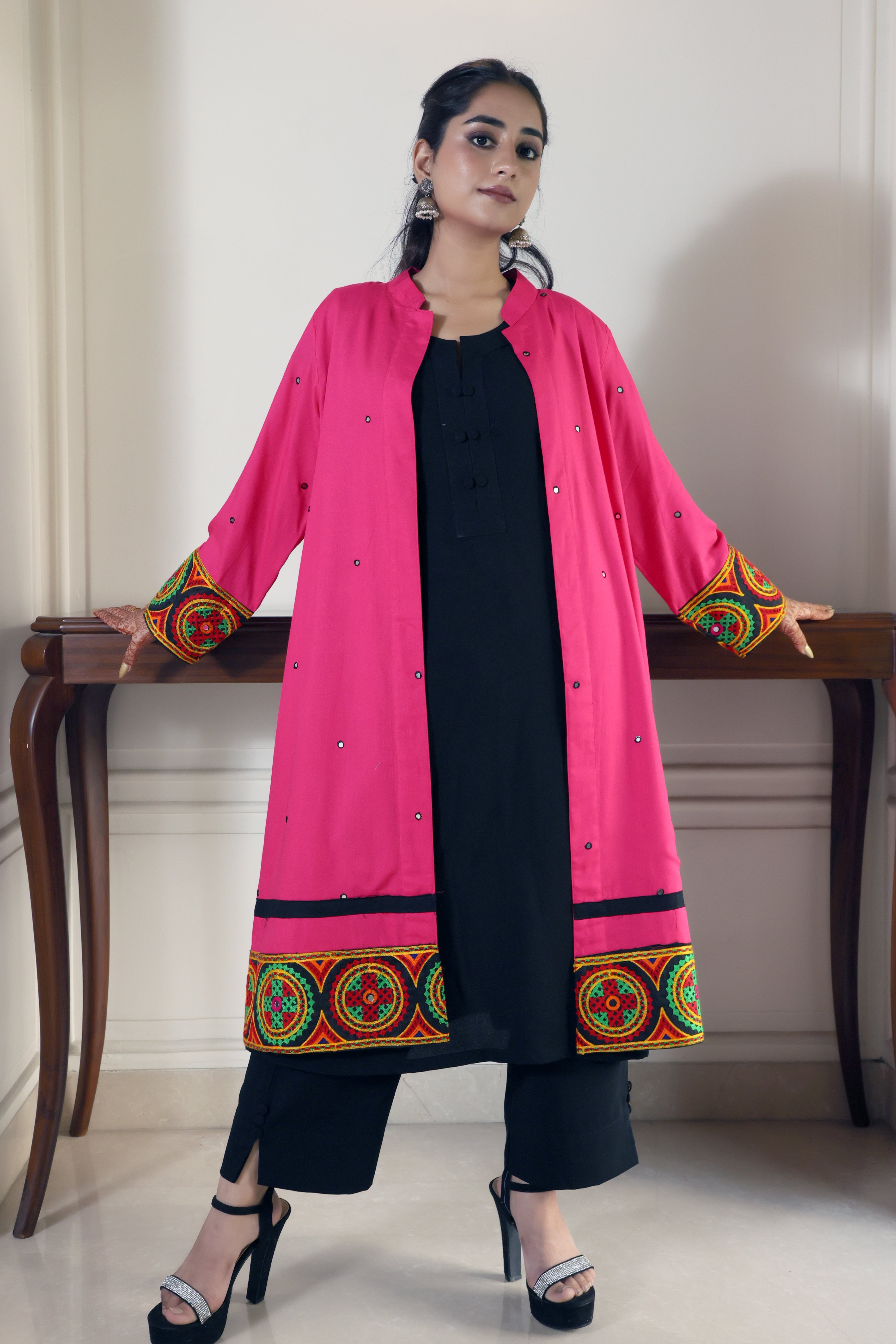Pink Cotton Jacket with Traditional Gujarati Handwork