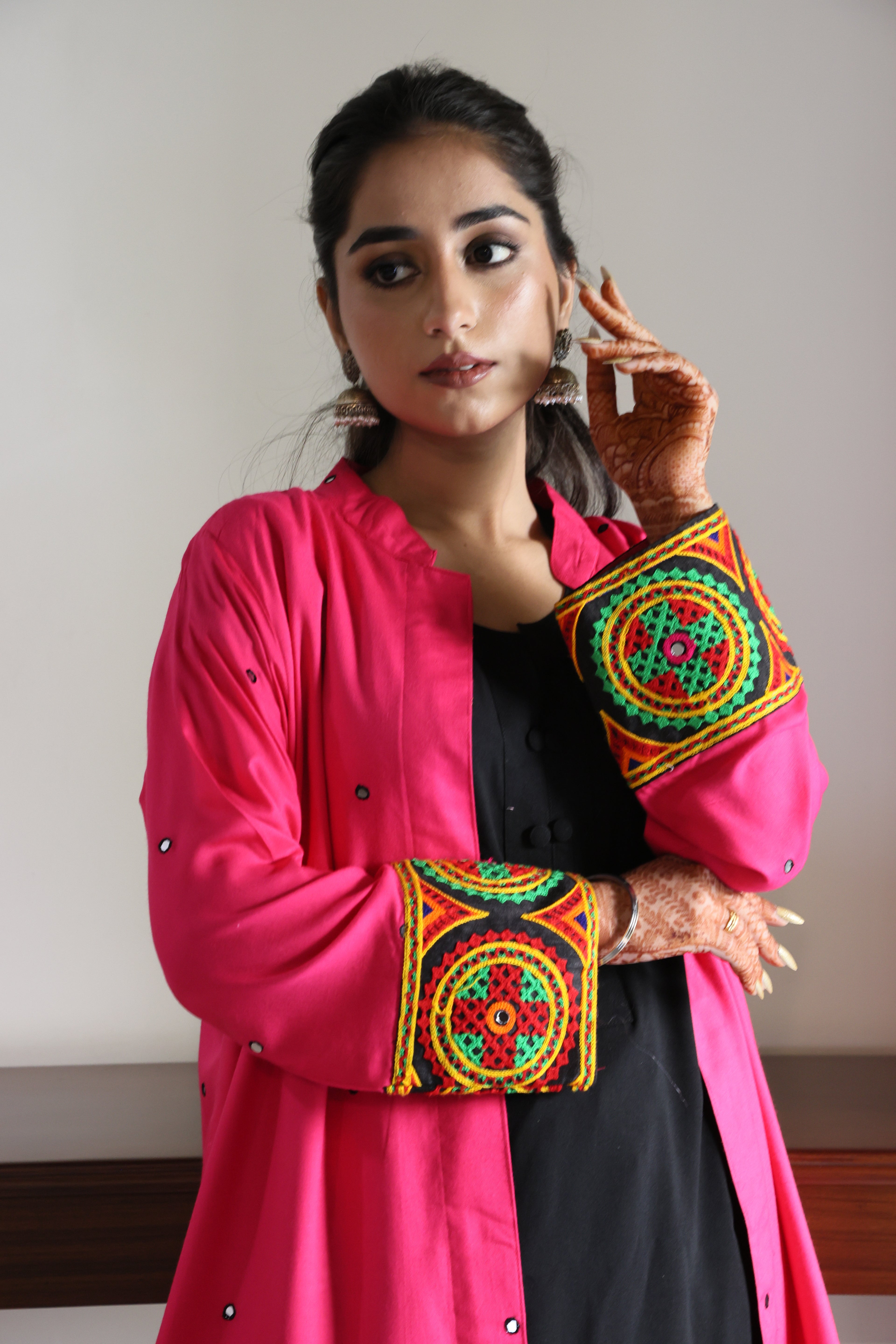Pink Cotton Jacket with Traditional Gujarati Handwork