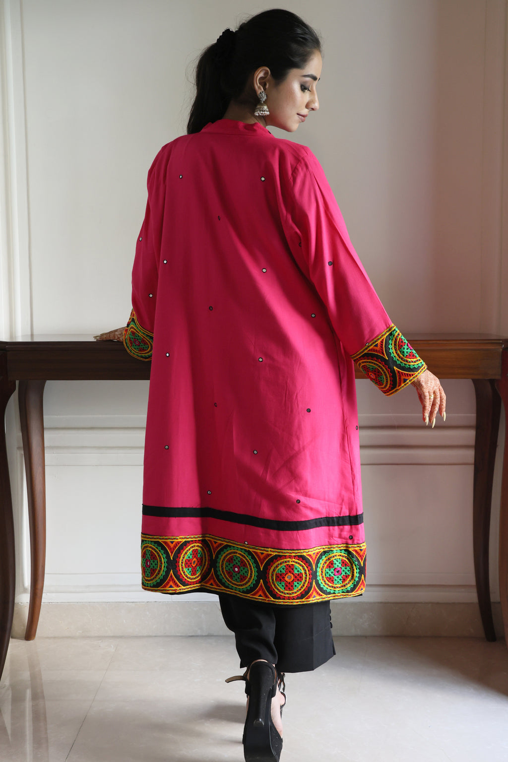 Pink Cotton Jacket with Traditional Gujarati Handwork